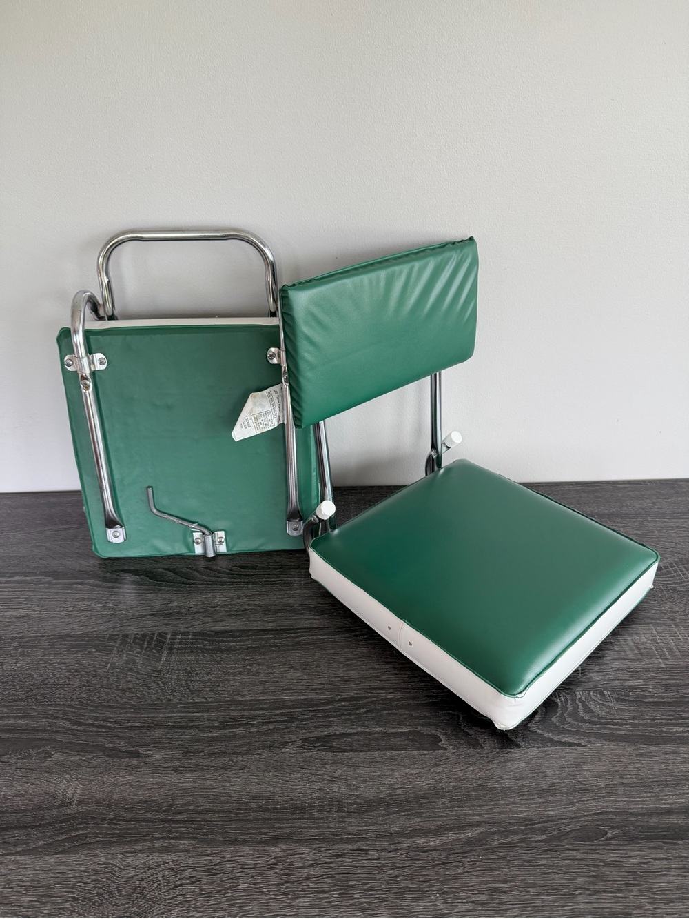 2 Vintage K.R. Industries Folding Stadium Seats| Green/White Vinyl